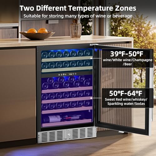 Antarctic Star 24 Inch Wine Fridge, 52 Bottle Wine Cooler Refrigerator. 39-64°F Dual Zone Wine Refrigerator Glass Door, Built in or Freestanding Under Counter Fridge for Home Bar Office - Image 6