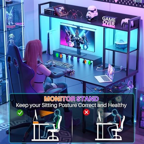 Cyclysio 47'' Gaming Desk with Hutch and Reversible Storage Shelves, Black - Image 4