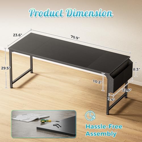 PRAISUN 71'' Computer Desk with Fabric Storage Bag - Image 3