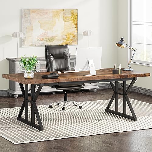 Tribesigns 70.8-Inch Executive Desk, Large Computer Office Desk Workstation, Modern Simple Style Laptop Desk Study Writing Table Business Furniture for Home Office (Brown/Black, 70.8 Inch) by Tribesigns