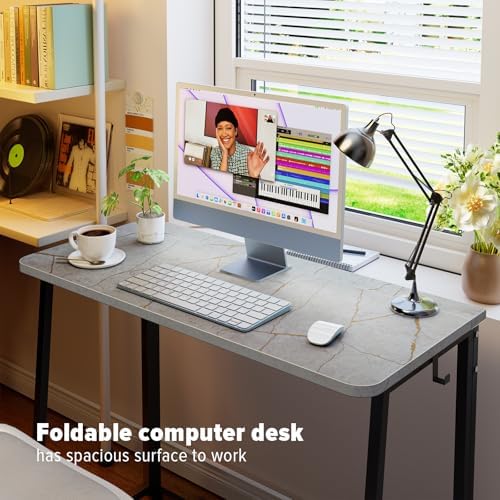 WOHOMO Folding Desk, 39.4" Foldable Computer Table for Small Spaces, Grey - Image 3