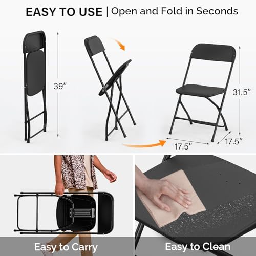 VINGLI 20 Pack Black Plastic Folding Chair, Indoor Outdoor Portable Stackable Commercial Seat with Steel Frame 350lb. Capacity for Events Office Wedding Party Picnic Kitchen Dining - Image 3