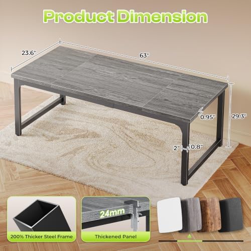 PRAISUN 63 x 24 Inch Computer Desk, 0.95'' Thicker, Heavy Duty, Grey - Image 3