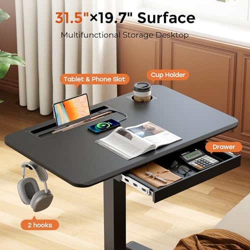 32" Mobile Desk with Drawer, Rolling Standing Desk on Wheels - Image 4