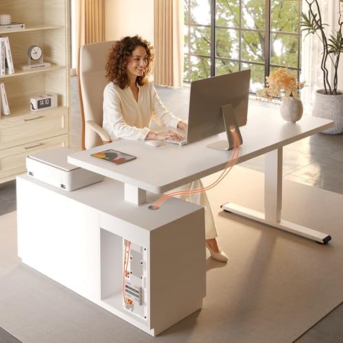 FLEXISPOT 55" Executive Standing Desk with File Cabinet, White - Image 3