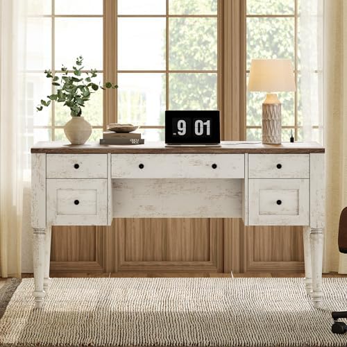 WAMPAT Vintage Writing Desk with Drawer & Cabinet, Farmhouse Executive Desk - Image 5