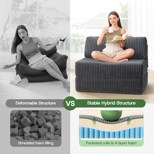 Folding Sofa Bed Convertible 4 in 1 Sleeper Chair Gray Twin XL - Image 3