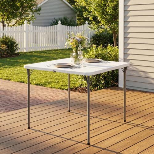 34" Square Folding Table for 4 Person, 330lbs Weight Capacity Foldable Table with HDPE Tabletop & Heavy-Duty Steel Legs, Large Portable Picnic Table for Indoor Outdoor Parties, Camping, White - Image 2