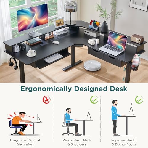 RedLemon 60 Inches L Shaped Electric Standing Desk, Carbon Fiber Black - Image 4