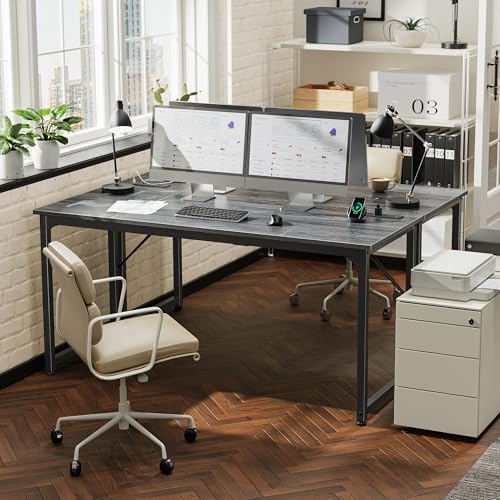 PRAISUN 63 X 24 Inch Computer Desk, Power Outlets, USB-C, Grey - Image 2
