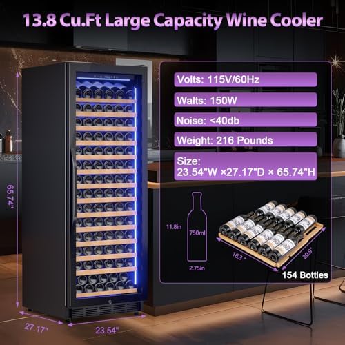 Velivi 24'' Wine Cooler Tall Wine Fridge Freestanding/Built in Large - Image 7