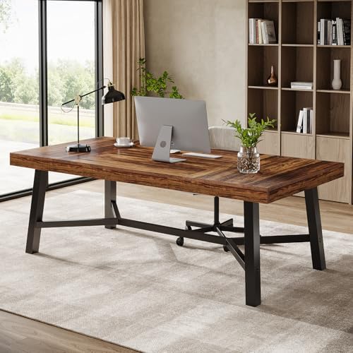 Tribesigns 71-Inch Executive Desk, Farmhouse Office Computer Desk, Brown - Image 5
