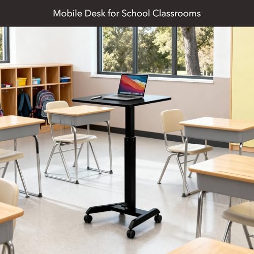 Mount-It! Rolling Laptop Desk Adjustable Height (29.6”-44.2”), Mobile Workstation Cart with 23.6” x 20.5” Desktop, Small Sit-Stand Desk for Home, Office, or Classroom in Black - Image 6