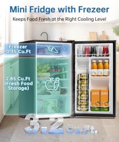 3.2 Cu Ft Mini Fridge with Freezer, Single Door Upright Freezer - Image 3