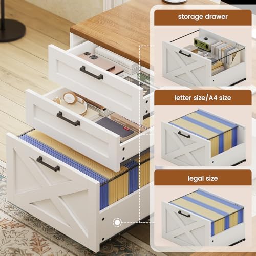 SEDETA 67" Farmhouse L Shaped Desk with Hutch, White+Brown - Image 3