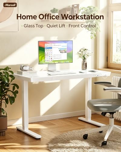 Marsail Glass Standing Desk, 55 x 28 Inch Electric Standing Desk,White - Image 3