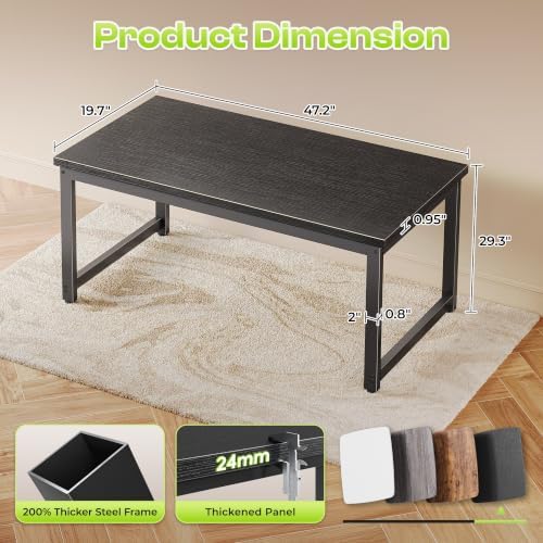 PRAISUN 47.2 x 19.7 Inch Computer Desk, 0.95'' Thicker, Heavy Duty, Black - Image 3