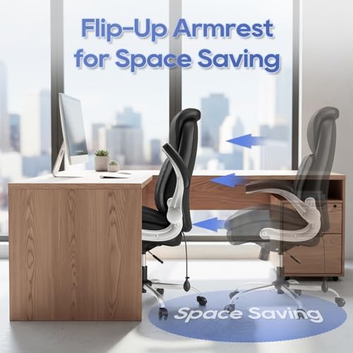 Office Chair Big and Tall- High Back Executive Office Chair- Ergonomic Home Computer Desk Chair with Padded Flip-up Arms, Adjustable Lumbar Support, Wide & Thick Seat for Adult-Black - Image 5