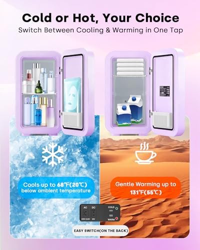 Enventor Mini Fridge with Dimmable LED Mirror, 6L/8Can, AC/DC Power, Purple - Image 5