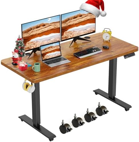 farexon 48x24 Inch Electric Standing Desk with Wheels, Brown by farexon