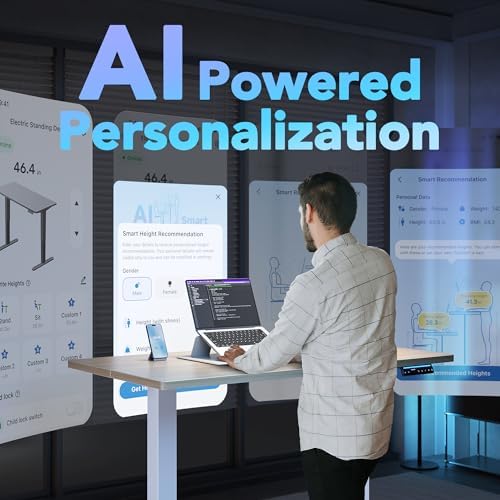 HUANUO AI-Powered Electric Standing Desk with Smart APP, Work with Alexa & Google, Adjustable Height, 6 Memory Settings, Sedentary Reminder, Ergonomic Sit-Stand Desk, 32-inch, Light Walnut - Image 3
