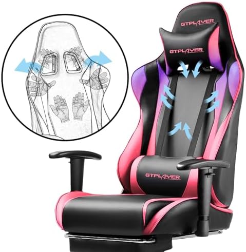 GTPLAYER Gaming Chair with Footrest, Ergonomic Computer Game Desk Chair, Reclining Gaming Chair Seat Height Adjustment, Swivel Rocker with Headrest and Lumbar (Colorful) - Image 5