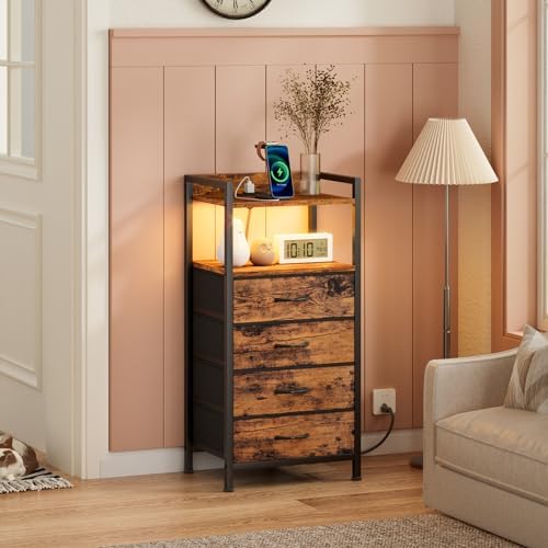 Furnulem Night Stand with Charging Station, 4 Drawer Tall Bedside Table - Image 6
