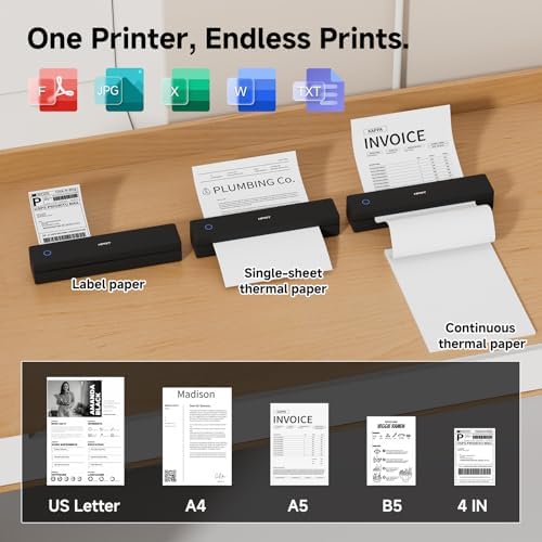 HPRT Portable Printer Wireless for Travel, Inkless Thermal Printer Black - Image 2