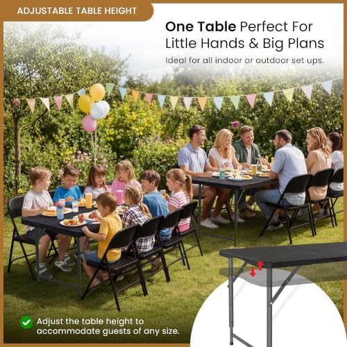 5.5 Feet ADJUSTABLE Foldable Table with Built in Handle & Steel Legs | 5.5FT Heavy Duty Folding Portable | Perfect for Party, Dining, Wedding, Events, Picnic Indoor, Outdoor, Camping, Utility, Folding - Image 3