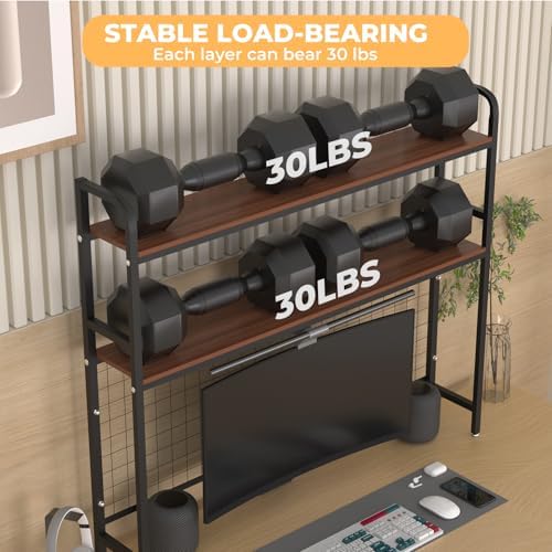 FAHKNS 2-Tier Desktop Bookshelf - Metal Desktop Bookshelf Organizer，Desk Book Organizer with 3 Hooks & DIY Storage Mesh，Suitable for Office/Game Room/Study/Powder Room（Black） - Image 5