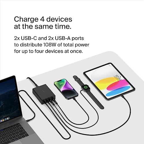 Belkin 108W GaN 4-Port Desktop Charging Station, USB C and USB A - Image 4