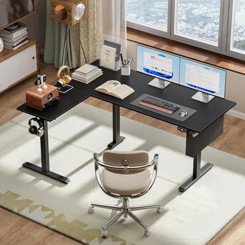 Korfile 63" L Shaped Standing Desk Height Adjustable Memory Presets Black - Image 2