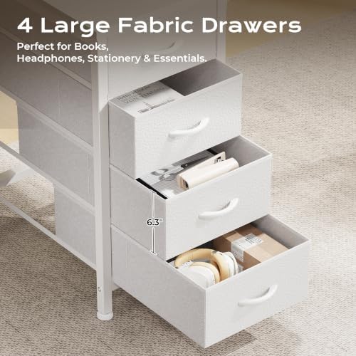 Huuger 55 Inch L Shaped Desk with Fabric Drawers, Reversible Computer Gaming Desk with Power Outlets and USB-C Port, Adjustable Side Storage Shelves, for Work Corner Home Office, White - Image 6