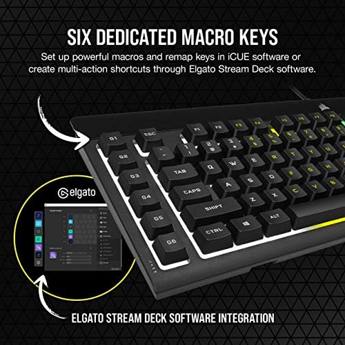 CORSAIR K55 RGB PRO - Dynamic RGB Backlighting - Six Macro Keys with Elgato Stream Deck Software Integration - IP42 Dust and Spill Resistant - Detachable Palm Rest - Dedicated Media and Volume Keys - Image 4