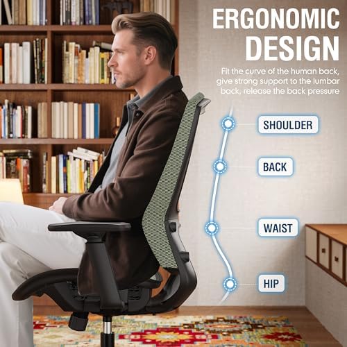 ELABEST Ergonomic Mesh Office Chair,Comfy Computer Desk Chair- BIFMA 5.1 Certified Commercial Swivel Task Chair for Home Office-Adjustable Lumbar Support & Armrests,Tilt Function,Wide Seat(Dusty Sage) - Image 4