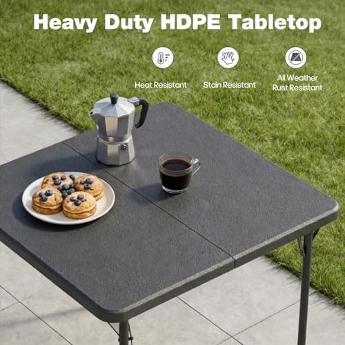 34" Square Folding Table for 4 Person, 330lbs Weight Capacity Foldable Table with HDPE Tabletop & Heavy-Duty Steel Legs, Large Portable Picnic Table for Indoor Outdoor Parties, Camping, Grey - Image 4