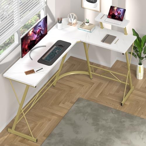 Mr IRONSTONE 63" L Shaped Gaming Desk, Corner Computer Desk, Home Office Writing Desk with Sturdy Monitor Shelf, Spacious L Shaped Desk Workstation, Easy to Assemble, Laminate Marble - Image 7