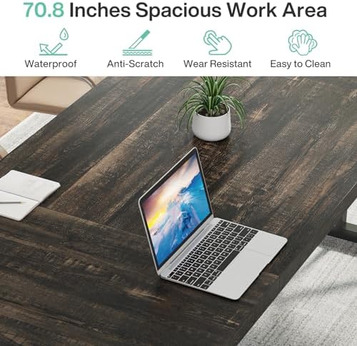 Tribesigns 70.8-Inch Executive Desk, Large Computer Office Desk Workstation, Modern Simple Style Laptop Desk Study Writing Table Business Furniture for Home Office (Black Oak, 70.8 Inch) - Image 6