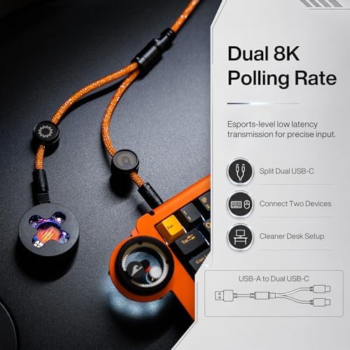 Angry miao Split Dual 8K Gaming Cable AM Edition 1.4m (4.6ft), High-Speed Dual Connection, Low Latency, Compatible with USB Type-C Devices, Durable Mesh Silver-Plated Wire - Starburst Orange - Image 2