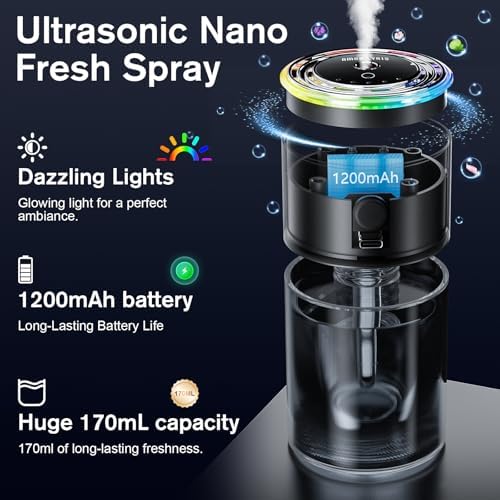 Amor Lyris Smart Car Air Freshener Diffuser, 170ml/5.7FL OZ, Air Freshener Car Lasts for 6 Months, Car Fragrance Intelligent Auto On/Off, Ultrasonic Mist, 5 Modes, RGB Music Syncing Light, Ocean - Image 3