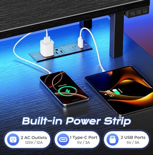 PRAISUN 40 inch Gaming Desk, LED & Power Outlets, Monitor Stand, Black - Image 5