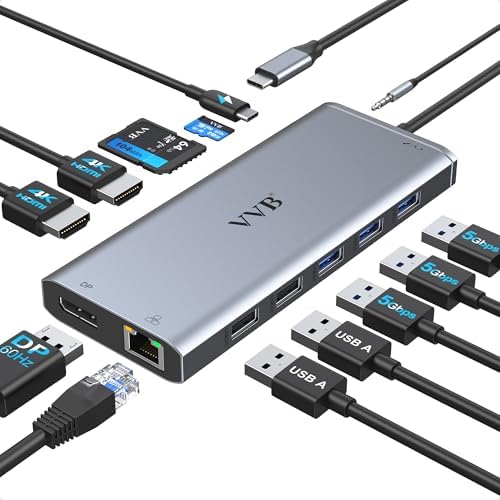 USB C Laptop Docking Station Dual Monitor HDMI Type C Hub Multiport Adapter by VVB