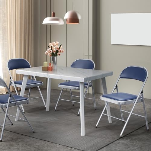 VINGLI 1 Pack Folding Chairs with Padded Seats, Metal Frame with Pu Leather Seat & Back, Capacity 350 lbs, Set of 1, Blue - Image 2