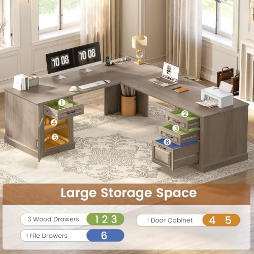 SEDETA 69" Farmhouse L Shaped Corner Desk with Drawers for Home Office - Image 4
