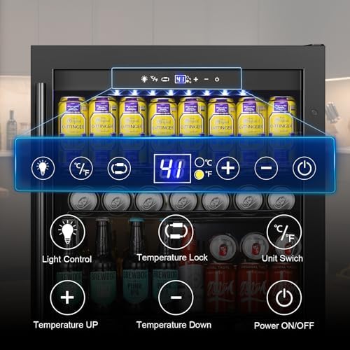 FoMup Beverage Refrigerator 24 Inch 200 Can Drink Fridge with Glass Door, Under Counter/Freestanding Beverage Cooler with Temperature Control, Reversible Door, Quick Cooling for Beer Soda Wine, Black - Image 3