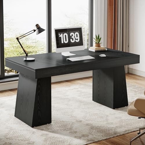 Tribesigns 55 Inches Executive Desk, Mid-Century Modern Home Office Desk, Wood Computer Desk Business Workstation Desk Small Conference Table, Black - Image 4