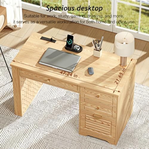 Ieejdn 47" Home Office Desks, Executive Desk, Farmhouse Computer Desk with Drawers and Charging Station, File Drawer, Storage Cabinet, Rustic Computer Writing Desk,Antique Natural - Image 5