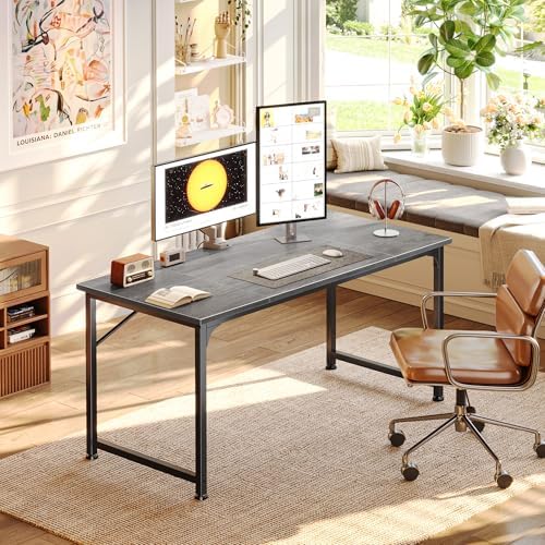 PRAISUN 47 Inch Computer Desk, Office Desk, Spacious Desktop, Grey - Image 2