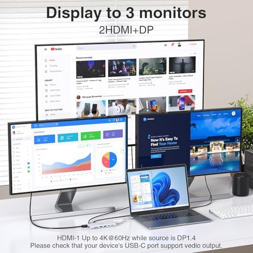 USB C Hub USB-C Docking Station Dual Monitor Triple Display Multi Adapter - Image 3