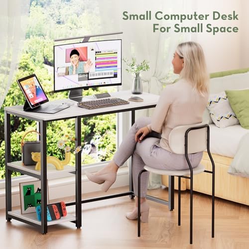 SINPAID 40" Small Computer Desk with Study Shelves for Home Office,White - Image 3